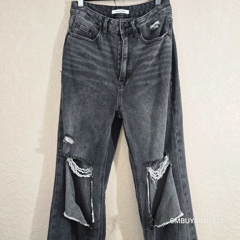 PacSun 90's Boyfriend High Rise Distressed Straight Leg Jeans Washed Black 26